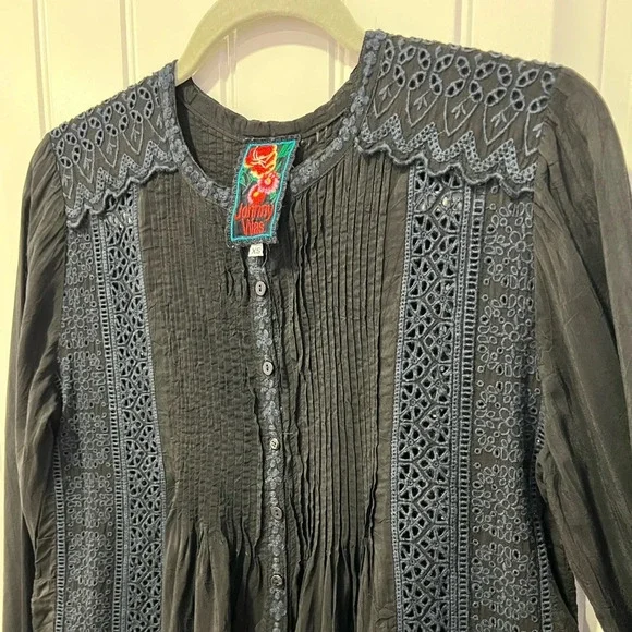 Johnny Was | Embroidered Black and Navy Blouse | Size: XS - Picture 11 of 12